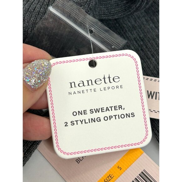 Nanette Lepore Sweater Dress S Black Grey Midi Ribbed Long Sleeve Button Down V- - Picture 10 of 14